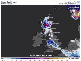 英国气象地图显示，英国将被8英寸厚的大雪袭击